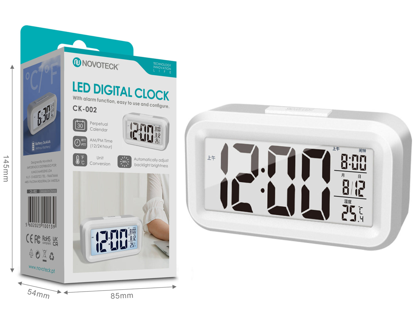 Relógio Digital LED Novoteck CK-002 – Moderno