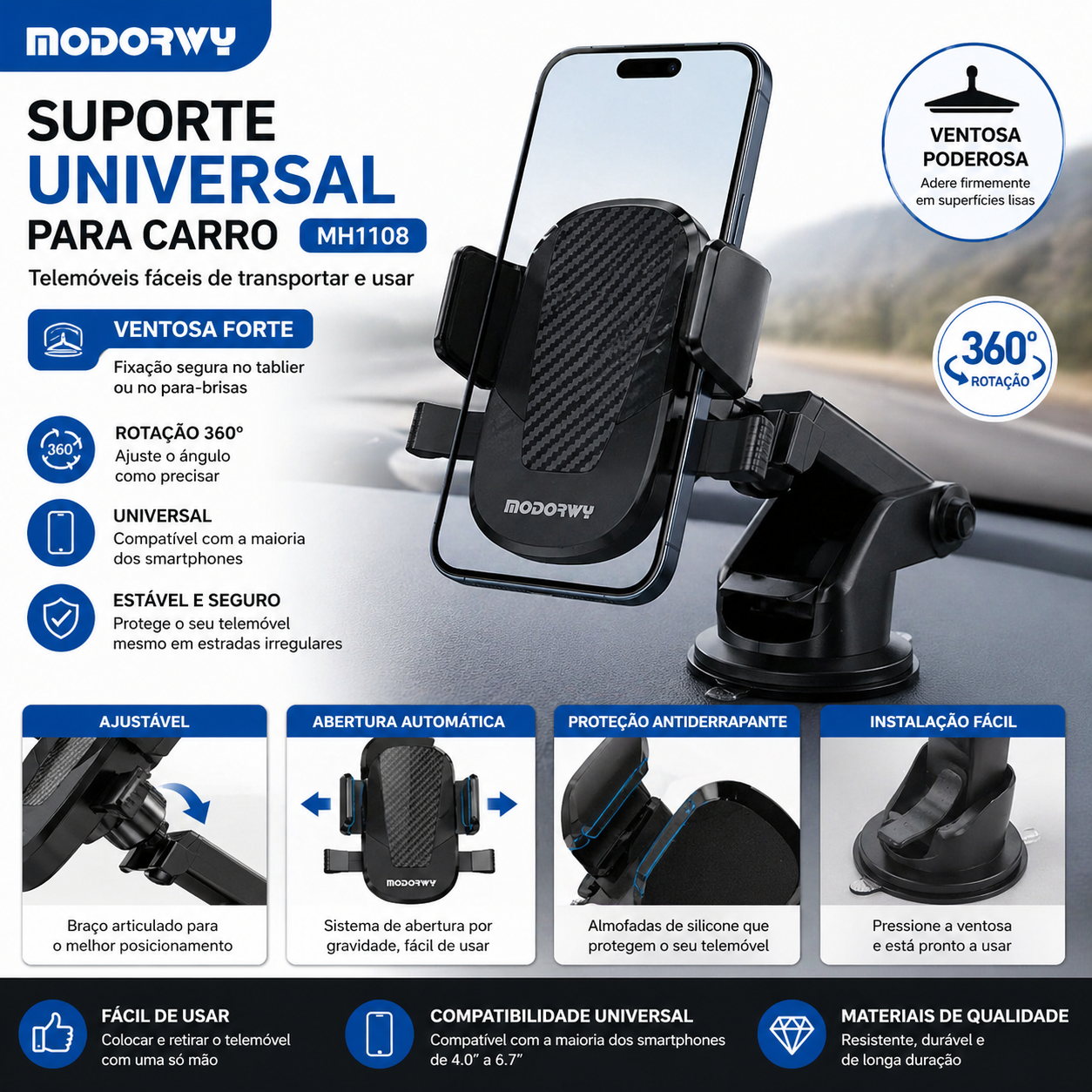 Suporte Carro MH1108 360º Ventosa