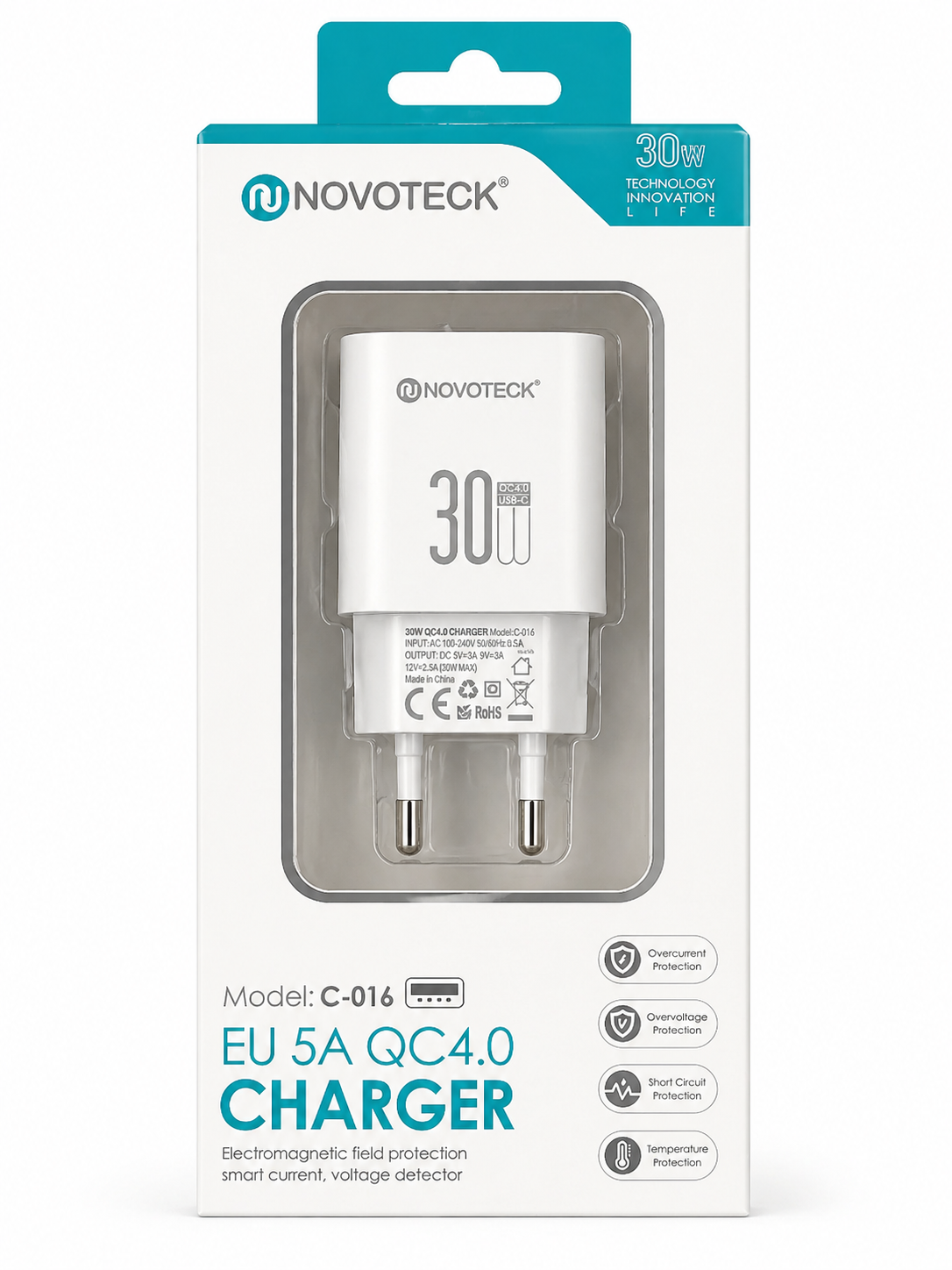 Carregador Rápido QC4.0 30W – Carregamento Eficiente de 5A, Compacto e Seguro