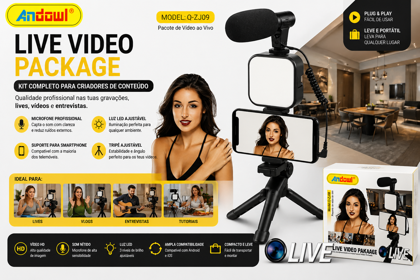 Kit Live Video Package – Iluminação + Suporte para Conteúdo