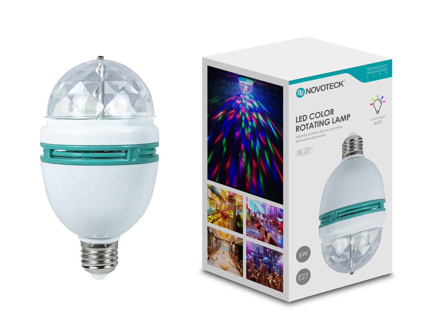 Lâmpada LED Rotativa Colorida E27 6W – Efeito Discoteca