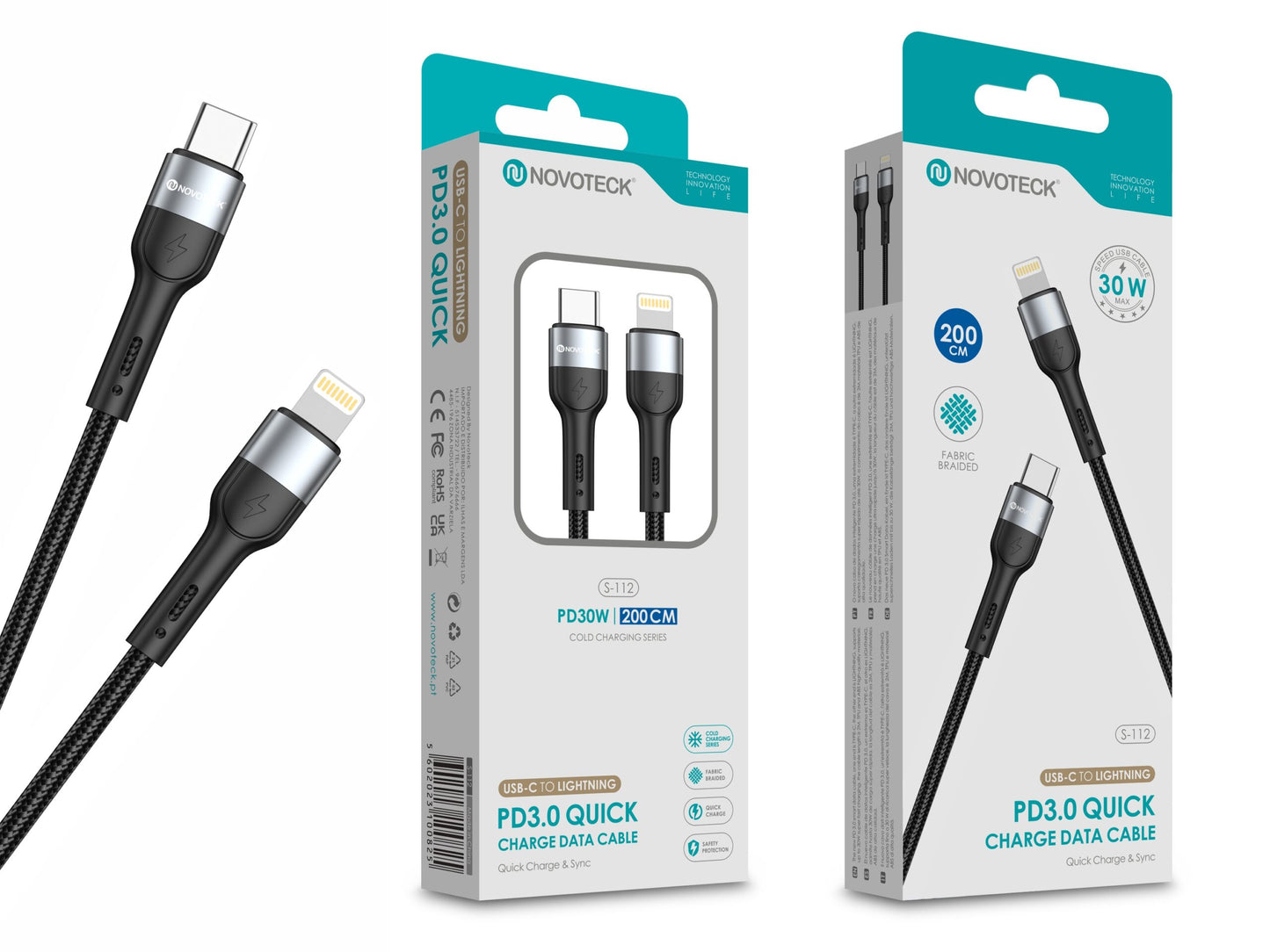 Cabo USB-C para Lightning 30W 2M – Preto (Nylon Trançado)