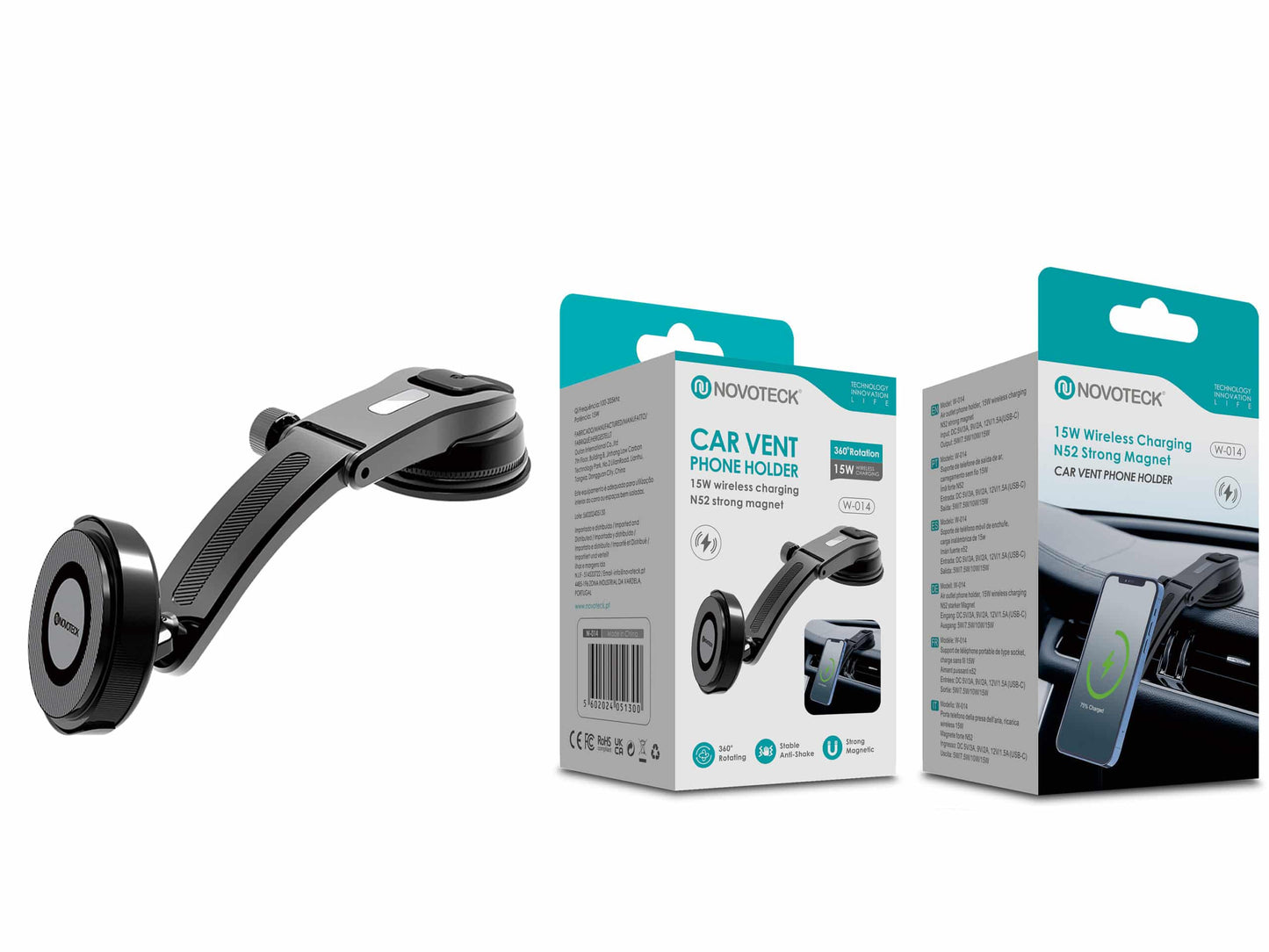 Suporte para Telemóvel com Carregamento Sem Fios de 15W - W-014