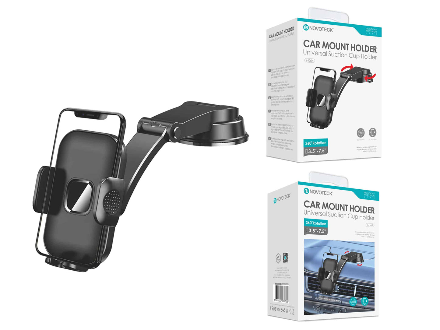 Suporte de Carro Universal Z-064 – Ventosa Robusta e Rotação 360º