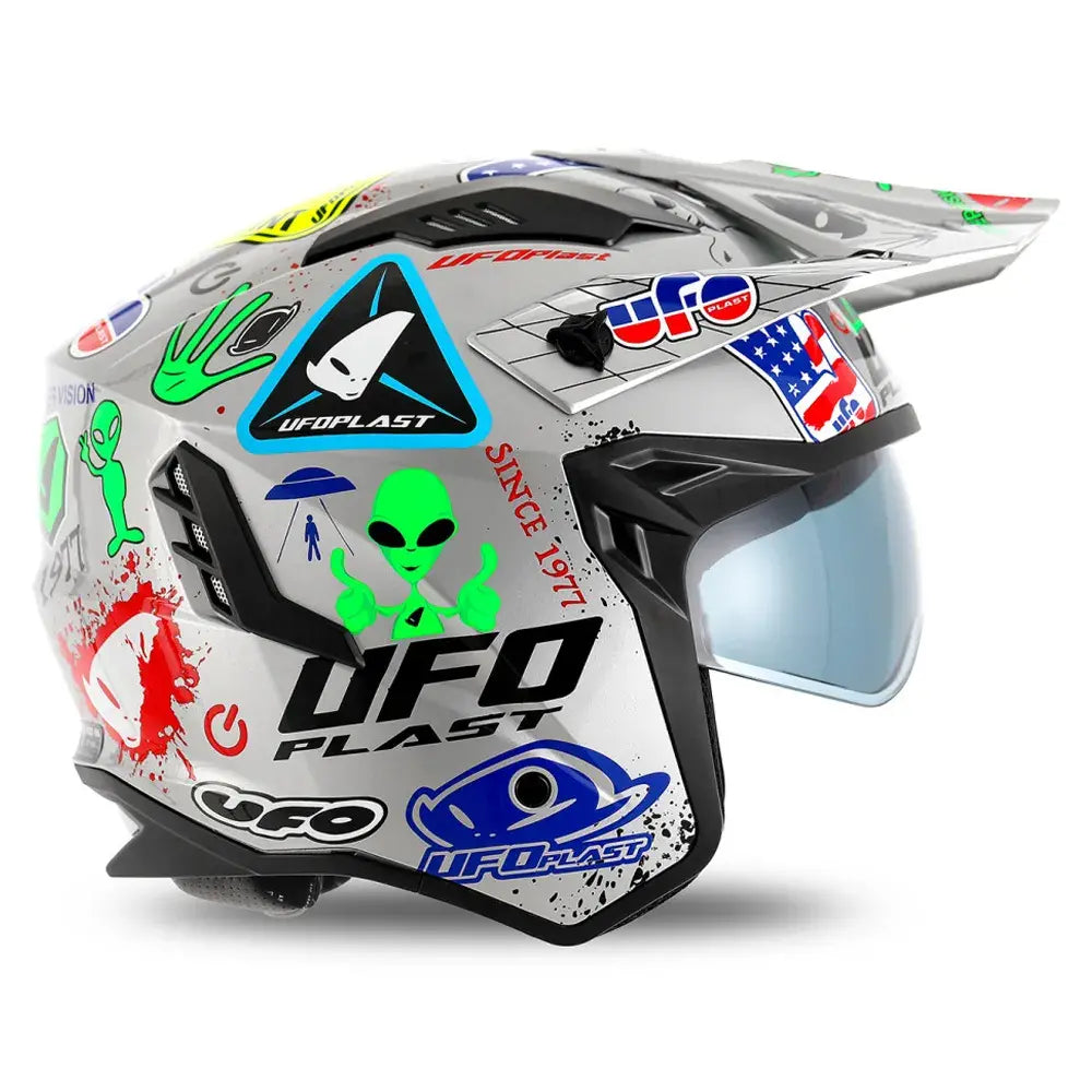 CAPACETE TRIAL UFO SHERATAN STICKERS - PRATA