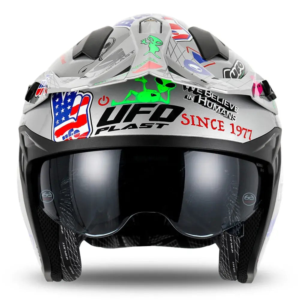 CAPACETE TRIAL UFO SHERATAN STICKERS - PRATA