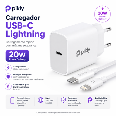 Carregador usbc-lightning 20w