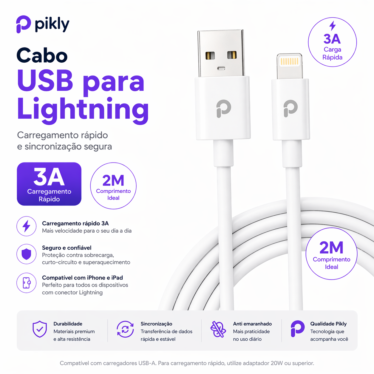 Cabo USB para Lightning 3A 2M