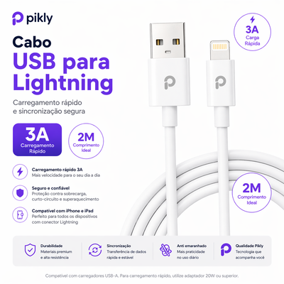Cabo USB para Lightning 3A 2M