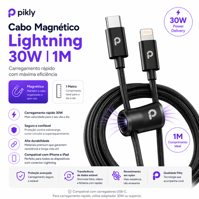 Cabo Magnético USB-C para Lightning 30W 1M