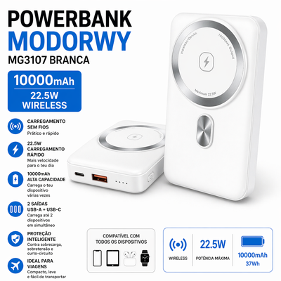 Powerbank Modorwy MG3107 10000mAh 22.5W Wireless – Branca