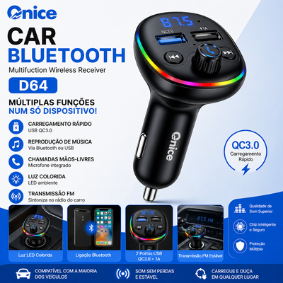 Bluetooth Carro Onice D64 QC3.0