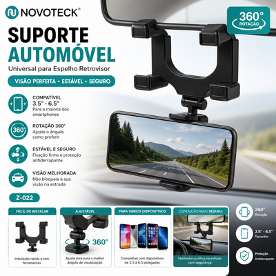 Suporte de Telemóvel para Carro Novoteck Z-022 – Espelho Retrovisor com Rotação 360º