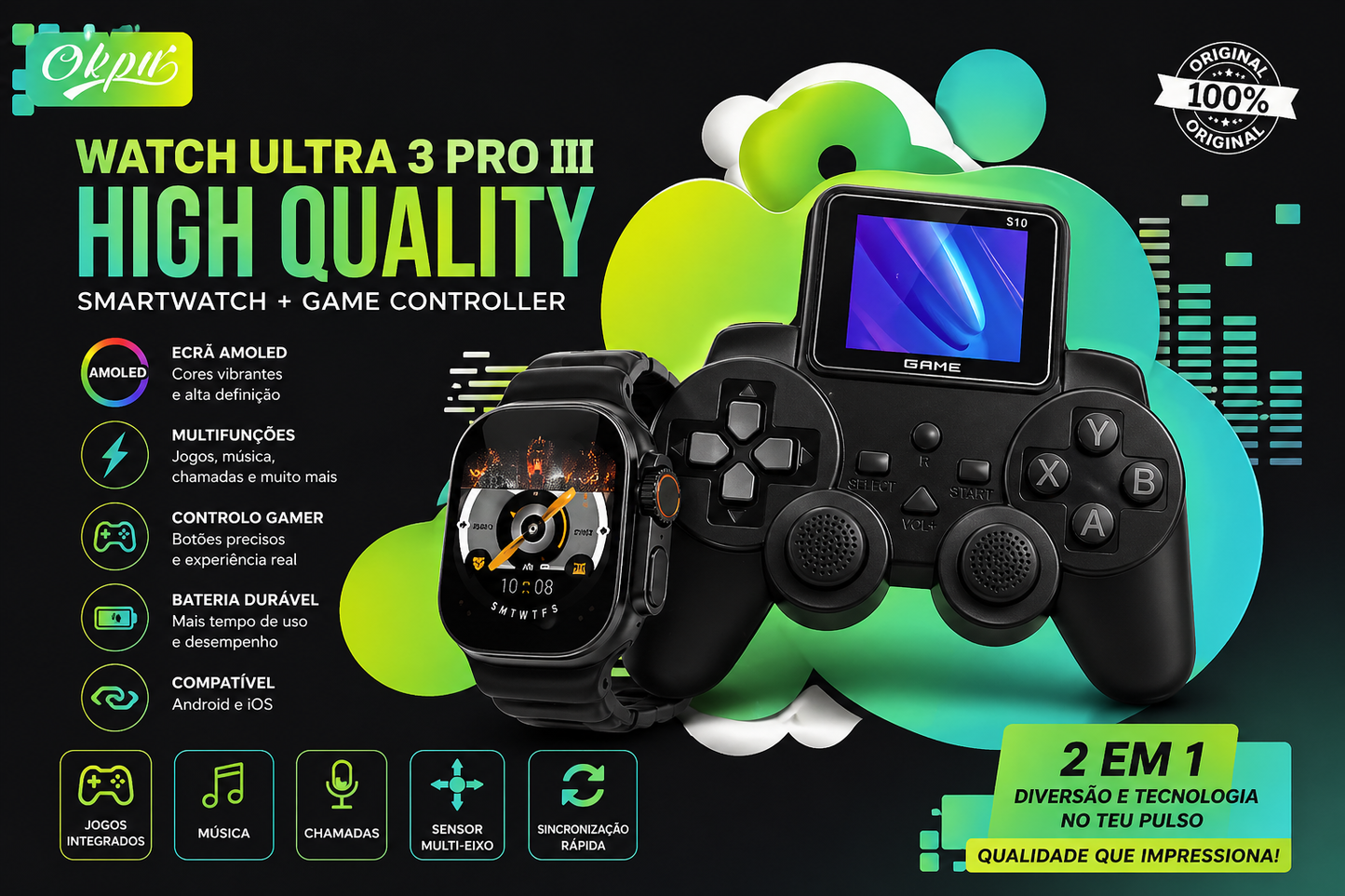 Smartwatch Ultra 3 PRO III + Consola Portátil Gaming (2 em 1)