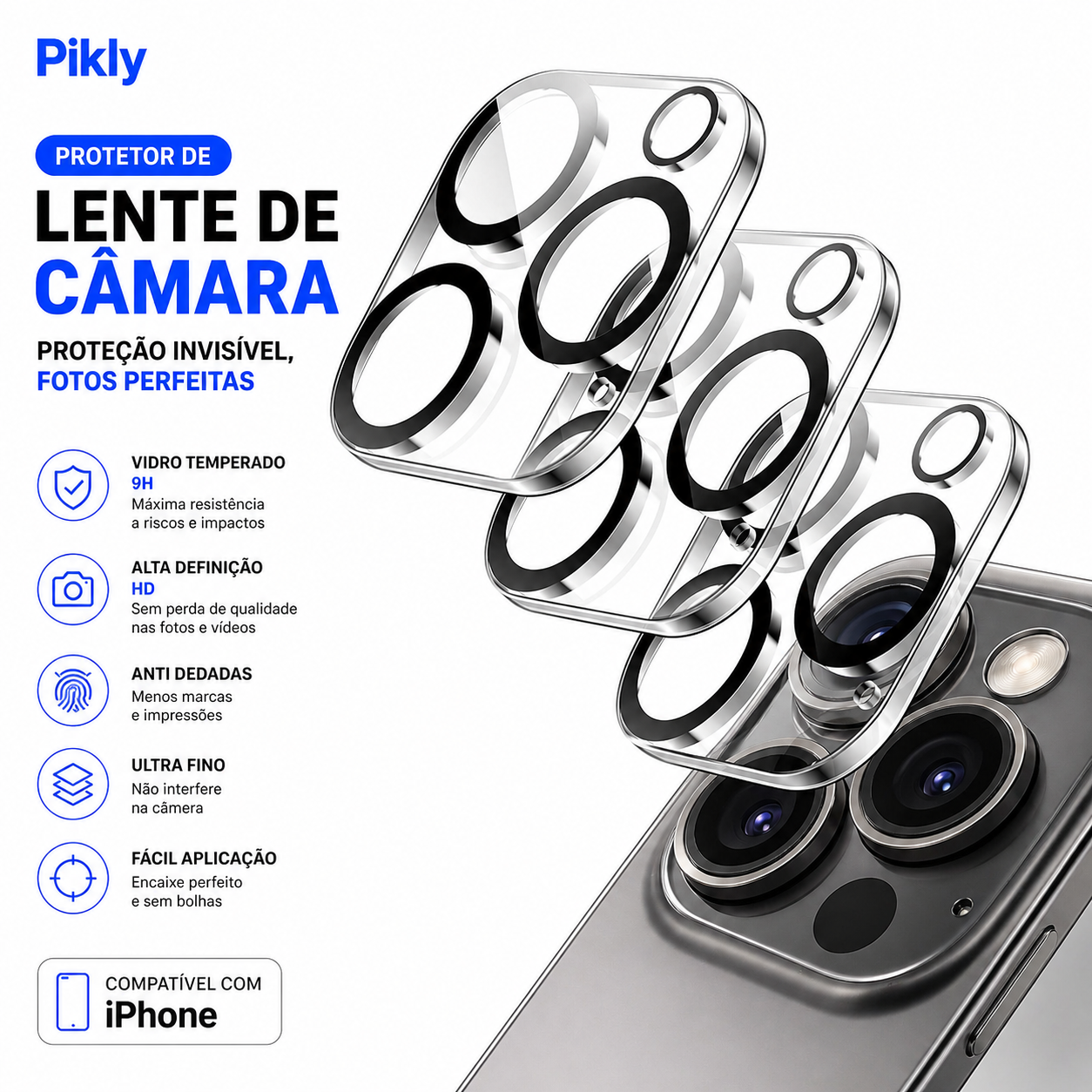 Protetor de Lente de Câmara iPhone – Vidro Temperado  (Transparente)