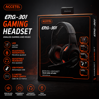 Headset Gaming ACCETEL EPG-301 – RGB, Microfone Ajustável e Som Imersivo