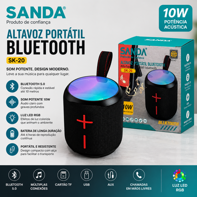 Coluna Bluetooth Portátil SANDA SK-20 – 10W com LED RGB