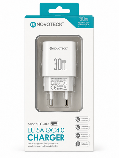 Carregador Rápido QC4.0 30W – Carregamento Eficiente de 5A, Compacto e Seguro