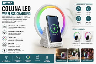 Coluna LED Bluetooth com Carregamento Wireless BT256