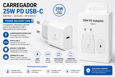 Adaptador USB-C 25W – Carregamento Rápido