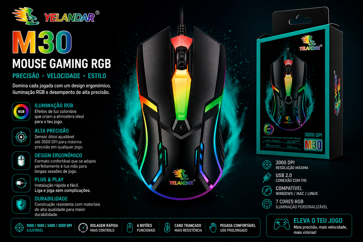Rato Gaming Yelandar M30 – Alta Precisão