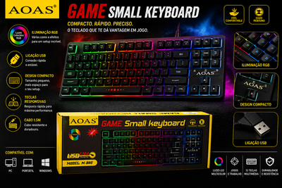 Teclado Gaming AOAS M-880 RGB USB (Compacto)